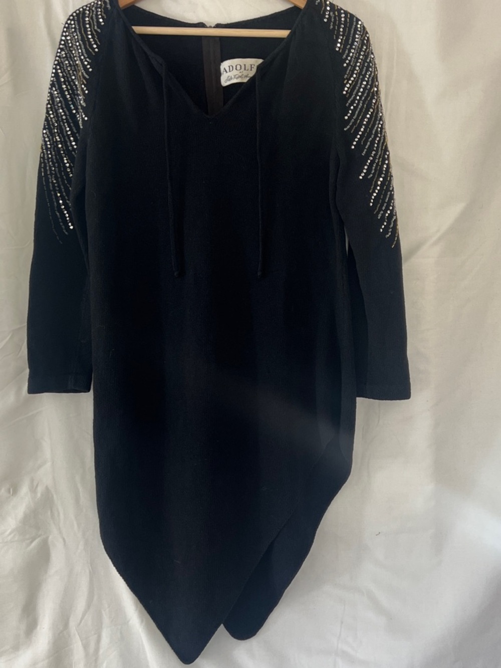 VTG Adolfo Saks Beaded Shoulder Tunic Dress 70s 80s Editorial Glam - Picture 7 of 8